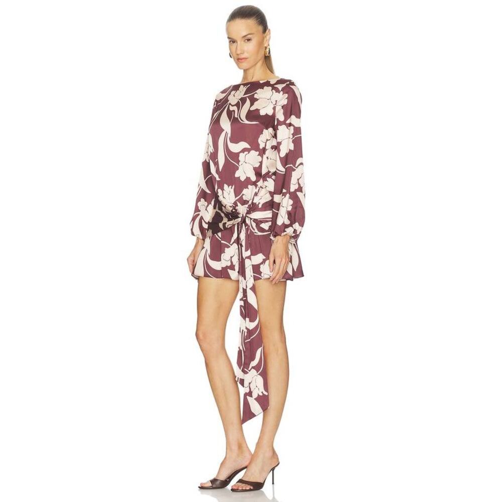 Misa Los Angeles Larissa Long Sleeve Mini Dress in Chocolate Flora S - Picture 2 of 3
